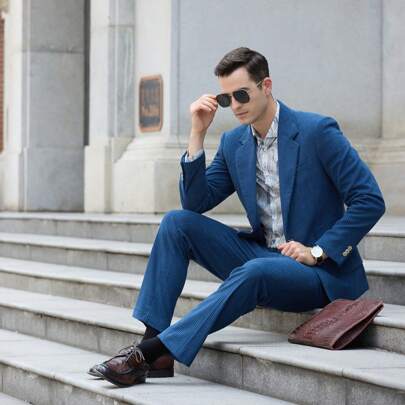 Mens Suit 2 Pieces Jacket Pant Slim Fit Corduroy Suits Peak Lapel Blazer Suit Set Formal Wedding Prom Tuxedosp