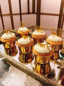 30/50 件圆形铝箔纸杯蛋糕衬垫，不粘防油涂层烘焙杯，耐热铝箔杯，甜点桌烘焙用具，适合生日、婚礼、派对的厨房烘焙工具 - 金色 - 查看 8