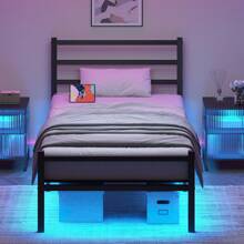 Twin Bed Frame With Headboard And Footboard, LED Bed Frame With Charging Station, Metal Bed For Boys/ Girls, Easy Assembly, Black/ White ( USB LED Strip) * Twin Bed Frame Beds Bed Frame Twin Bed Frame Queen Bed Frame Bed Queen Bed Frame King Bed Frame Bedroom Furniture Bed Frame Full Full Size Bed Frame Twin Bed Frame Beds Cozy Bedroom Home Bedroom Refresh Room Decor Home Decor Christmas Decor Bedroom Decor Valentine Day Decor Storage Living Room Decor Furniture House Decor - 查看 2