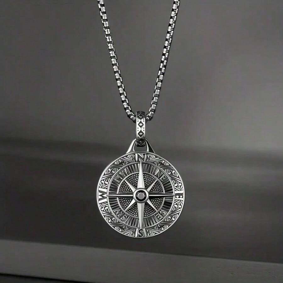 1 pièce Collier pendentif boussole vintage personnalisé pour homme