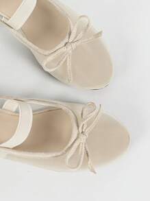 Women's Round Toe Mesh Bow Ballet Flats, Elegant Minimalist Breathable Retro Mary Jane Style, Both Fashionable And Comfortable For Everyday Wear - Apricot - View 3