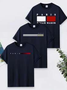 Kit 3 Men's Paris T-Shirt 100% Cotton Unisex Cotton Shirt Blouse New Release - 藍色 - 查看 1