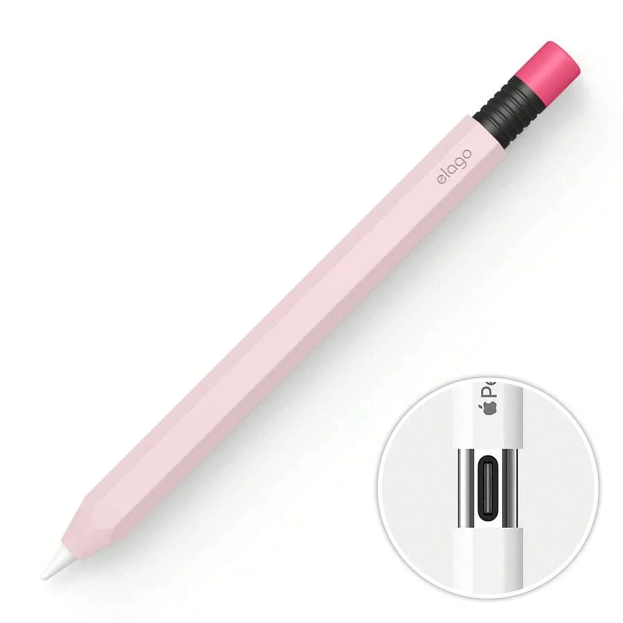 Elago Classic Apple Pencil Cover For Apple Pencil Case (USB-C), Cute Design, Apple Pencil Accessories, Back To School, Gift For Friends, Family, Premium Soft Silicone, Strong Magnetic Attachment, Protective Cover, Multi-Color Options, Portable, Easy To Use, Stylus Cover - 可愛的粉紅色 - 查看 1