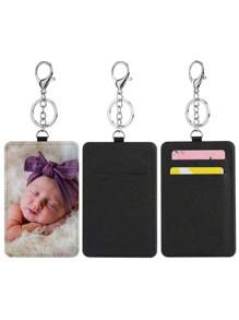 1PC Leather Card Holder Keychain With Customized Photo Sublimation - Personalized PU Leather Luggage Tag Keychain, Hot Pressed Blank Card Holder, Customized Couple, Family Photo, Special Surprise Gift For Girlfriend, Boyfriend, Father, Mother, Husband, Wife