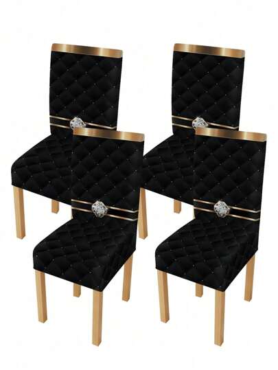1st/2st /4st/6st - Svart stolsöverdrag med avtagbar och tvättbar matstolsöverdrag, diamantmönsterdekoration är perfekt för semesterdekorationer i restauranger, hotell och hem