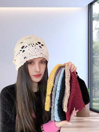 Handmade Knitted Hollow Out Beanies For Women, Japan Style, Thin For Spring And Summer