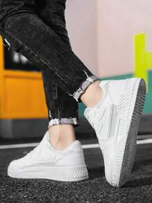 男士新款当季户外休闲运动鞋-时尚纯色平底鞋-厚底防滑耐磨轻便防水加厚真皮休闲鞋-百搭学生鞋 - 白色 - 查看 3