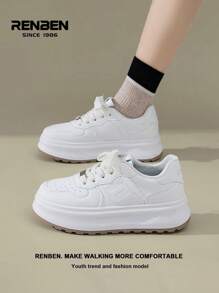 RENBEN Renben Damen Blau/Rote Segeltuch Sneaker Frühjahr 2025, dicke Sohle, leicht, stoßabsorbierend, retroer Lässig schuh