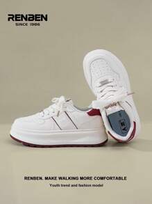 Zapatillas vulcanizadas azul/rojo de primavera 2025 para mujer de Renben, con suela gruesa, ligeras, amortiguación de impactos, calzado casual de estilo retro