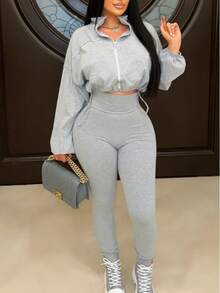 Spring Summer Solid Color Street Bodycon Women Suit Set Long Sleeve Top+High Waist Tight Pants Jogging Sets