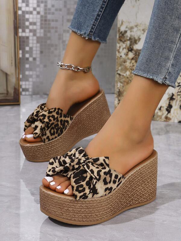 Women's Thick Sole Bowknot Slide Sandals, Fashion Chunky Platform Slippers For Summer Outdoor Wear
