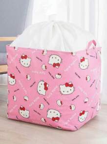 Sanrio 1pc Hello Kitty Nordic Style Linen Fabric Laundry Basket, Large Capacity Bathroom Dirty Clothes Storage Hamper, Foldable & Waterprooflaundry Hamper,Washing Basketbathroom Organizer,Basket,Storage Basket,Foldable Laundry Basket