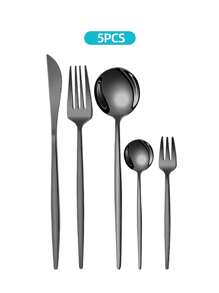Stainless Steel Elegant Tableware Set, 5/20/30pcs Western Cutlery Set-Includes Dining Knives, Table Forks, Dining Spoons, Teaspoons, Dessert Forks, Forks For Salad/Appetizers/Dessert, And Mini Spoons For Coffee/Tea/Dessert/Cake/Stirring/Fruit/Ice Cream, Reusable Steak Knife, Main Fork, Soup Spoon, Teaspoon