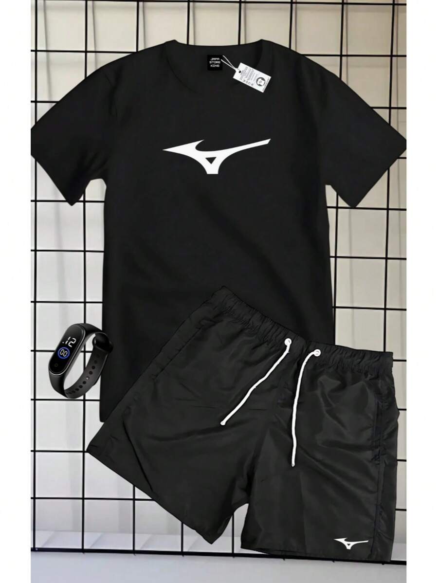 Unmissable Set Of 100% Cotton Short-Sleeved T-Shirt And Tactel Bermuda Shorts With MIZZU TENNIS PRINT + FREE WATCH