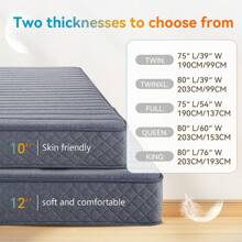 Novelty Style 10 Inch 12 Inch Highly Breathable Spring-Infused Memory Gel Foam Full Hybrid Durable Bed Mattress Compressed In A Box, CertiPUR-US Certified 3 Year Warranty - 灰色 - 查看 6