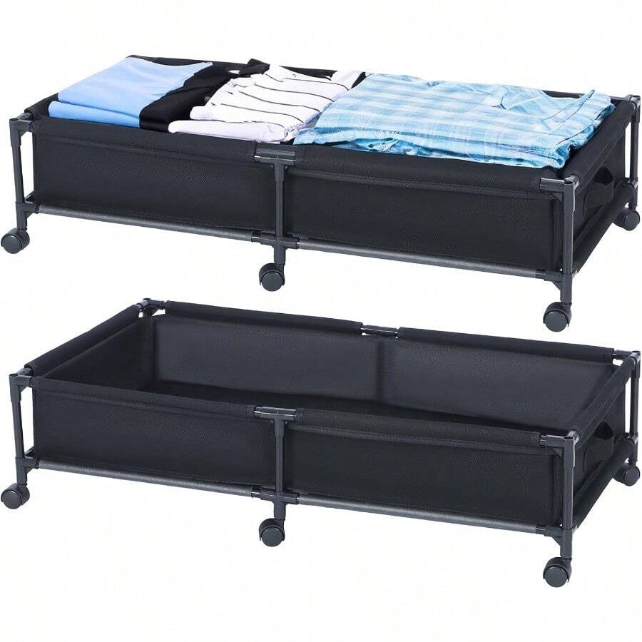 Under Bed Storage With Wheels 2Pack Under Bed Rolling Storage Containers Under Bed Storage Drawer For Shoes Toys Clothes And Blankets - Black1 - View 1
