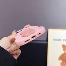 1pc Candy-Colored Wavy Floral & Small Bear Kickstand Phone Case Compatible With Iphone 16, Galaxy S24 Ultra, Infinix Smart 8/Infinix Hot 40i/Tecno Spark 20/Tecno Spark 20C/Tecno Spark Go 2024