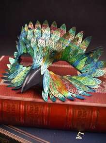 女士彩色渐变羽毛鸟头罩，万圣节时尚配饰，动物主题，PP 材质，无需电源，动物派对可爱 ABS 塑料面具，四季皆宜 - 彩色 - 查看 4