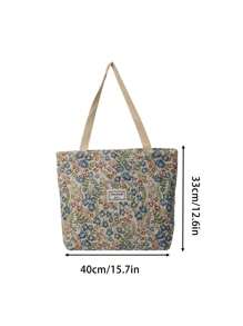 1pc Floral Print Canvas Tote Shoulder Bag, Portable Storage Commuter Bag Student Large Capacity Tote Bag, Embroidered Flower Shoulder Bag, Waterproof Canvas Travel Shoulder Bag, Suitable For Office, School, Travel, Mothers Going Out To Class Commuting Large Capacity, Portable, Suitable For Female College Students, Very Suitable For Back To School, First Day Of School, Middle School, High School, Shopping, Vacation
