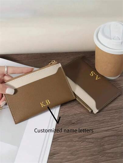 [Customized]Personalized Custom Modern Slim Wallet With Zip Closure, Lined With Nylon, Slim Portable Card Holder, Lightweight Credit Card Change Bag, Stylish Zip Wallet For School, Dorm And Travel