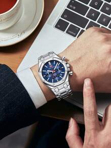 1 件装男士运动石英表多功能小表盘日历夜光指针不锈钢表带商务休闲男士手表礼物 - 均碼 - 查看 10