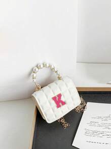 1 pièce Lettres A-Z DIY, boucle magnétique mode en PU, mini grille en creux de fille mode, sac à main perle simple et polyvalent, sac bandoulière de messager, convient pour sortir, convient pour un usage quotidien, cadeau parfait pour les amis et la famille (Il y a des éraflures et des bosses à la surface des perles, ce qui est inévitable)