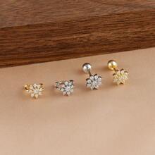 1 Peça Brinco Argola Pequena com Zircônia, Brinco Dourado 18K com Florzinha, Brincos de Cartilagem, Labrete, Tragus, Hélix, Joias de Piercing