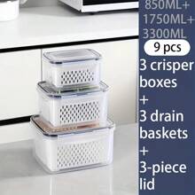 Set da 9 pezzi di organizzatori per frigorifero - sistema versatile da cucina impilabile per frutta e verdura | 3 coperchi, 3 cestini, 3 scatole con vassoio di drenaggio