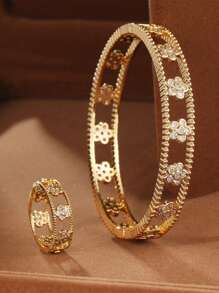 2pcs Hollow Out Personalized Bracelets And Rings Set