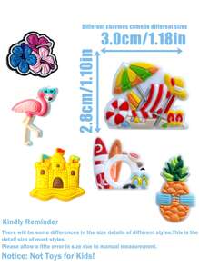 48 PCS Warm Hawaii Series, Sunflower, Beach Castle, Ice Cream, Sun Umbrella, Starfish, Shell, Flamingos, Beaks And Other Hawaiian Series, PVC Material, Removable, Washable, Give You A Unique Warm Colorful Experience - Multicolor - View 3