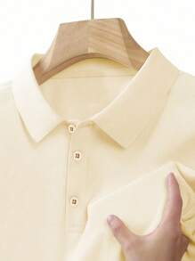 Men's Solid Color POLO Shirt, Casual Everyday Wear - Apricot - View 3