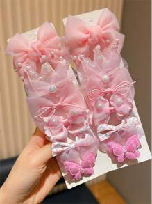 12pcs Pink Cute Flower & Bowknot Hair Clips, Suitable For Teens To Wear In Daily Life And School