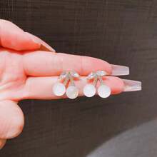 1對s925紅櫻桃水果銀針,星空貓眼石吊墜耳環 - 聖誕禮物 - 酒紅色 - 查看 5