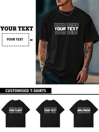 Anpassningsbar herr-T-shirt med personlig text, anpassa din text, namn, anpassad ungdoms-/vän-/idol-/par-/familj-/fest-/skol-/sport-/husdjurskärlekstexttryck, logotyp/företags-/företagsfestuniform dekorativ, snygg tjej, mode, hipster, kontrakterad, enkel kostym, blygsam mode, minimalistisk chic, avslappnad anpassad, unik, personlig perfekt present till honom familj, pojkvän, vänner, för årsdagar, för födelsedagar, för helgdag/semester, enkel komfort, skämt, överraskningspresenter