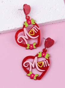 1 Pair Minimalist Mother's Day Pink Hollow Heart Acrylic Earrings, Creative Design For Women