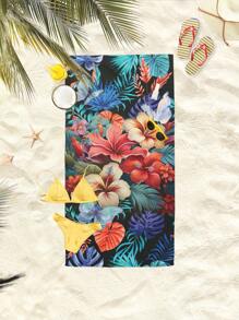 1pc Prachtige Bloemen Stranddeken, Extra Zachte Microvezel Extra Grote Strandhanddoek, Zeer Absorberende Badhanddoek, Geschikt Voor Reizen, Zwembad, Duiken, Surfen, Yoga, Kamperen, Verschillende Maten, Strandaccessoires Zomer, Vakantie