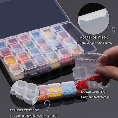 4Pcs 28 Grids Diamond Painting Boxes Nail Art Accessory Box Beads Storage Box Diamond Embroidery Beads Storage Containers DIY Art Craft Plastic Box Small Parts Jewelry Earrings Grid Case