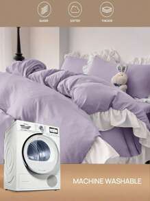 3pcs Purple Ruffled Bedding Set (1 Duvet Cover + 2 Pillowcases), Soft & Comfortable For Bedroom, Guest Room