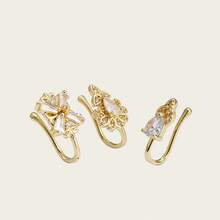 3 piezas Anillo de nariz de estilo de Asia del Sur, color dorado, con clip de nariz falso de metal con CZ para uso diario de mujeres - Dorado - Ver 5