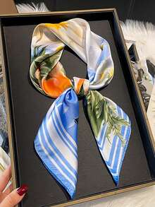 26.77in/68cm Ladies' Fashionable Breathable Multifunctional Hairband, Scarf, Necktie, Bag Accessory, Printed Square Silk Scarf,1pc - A - View 18