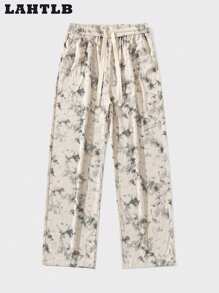 Calça Longa Masculina Casual com Estampa Tie-Dye e Cordão na Cintura