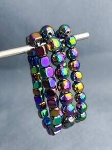 Stylish Terahertz Bracelet, Double Effect Magnetic Bead Bracelet, Black Tourmaline Improve Magnetic Field Energy Stone Bracelet, Men Jewelry Elastic Beaded Bracelet - Multicolor - View 2