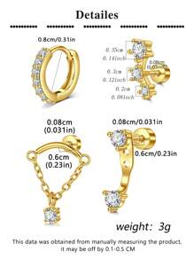 4 piezas Pendientes de cartílago para mujer de plata y oro, pendientes planos para tragus, helix, joyería para perforaciones, hipoalergénicos, pendientes apilables, pendientes de botón de oro para mujeres, pendientes para mujeres, pendientes de espalda plana, pendientes para el segundo orificio para mujeres