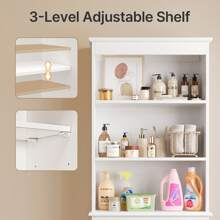 66"Over-The-Toilet Storage Cabinet With Adjustable Shelves, Freestanding Bathroom Organizer, Space-Saving Design For Bathroom Essentials, Open Shelf And Cabinet Combo - White - View 7