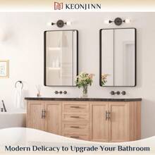 Keonjinn Black Bathroom Mirror For Vanity 24 X 36 Inch Metal Framed Wall Mirror Matte Black Rounded Rectangle Farmhouse Mirror HD Tempered Glass Wall-Mounted Decorative Mirror Horizontal Vertical Home Bathroom Decor