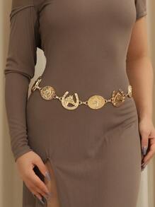 1 件女士金属多色 U 形椭圆形西式腰带装饰腰带，可调节尺寸腰链适合节日、派对、圣诞节送给女朋友的秋季、万圣节礼物 - XY1269 - 查看 1