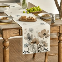 1pc Vintage Floral & Eucalyptus Leaf Pattern Polyester Table Runner - Farmhouse Style, Suitable For Spring/Summer Restaurant Decor, Home And Outdoor Use, Pine Leaf Pattern, Room Decor, 33*183cm/13*72in - Multicolor - View 3