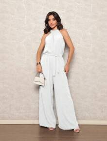 Women's Jumpsuit With Belt And Pocket - Blanco - Ver 2