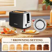 1 st. 2-Slice Toaster met extra brede sleuven, 7 bruiningsstanden, ontdooi- en opwarmfunctie, 750 W vermogen, automatische uitlijning, zwart, Aigostar, ideaal voor het maken van toast