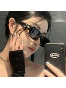 1pc Retro Square Meteor Fashion Glasses, Fashion Street Style Shades For Summer Beach Vacation,Outdoor,Travel Preppy Style For Back To School